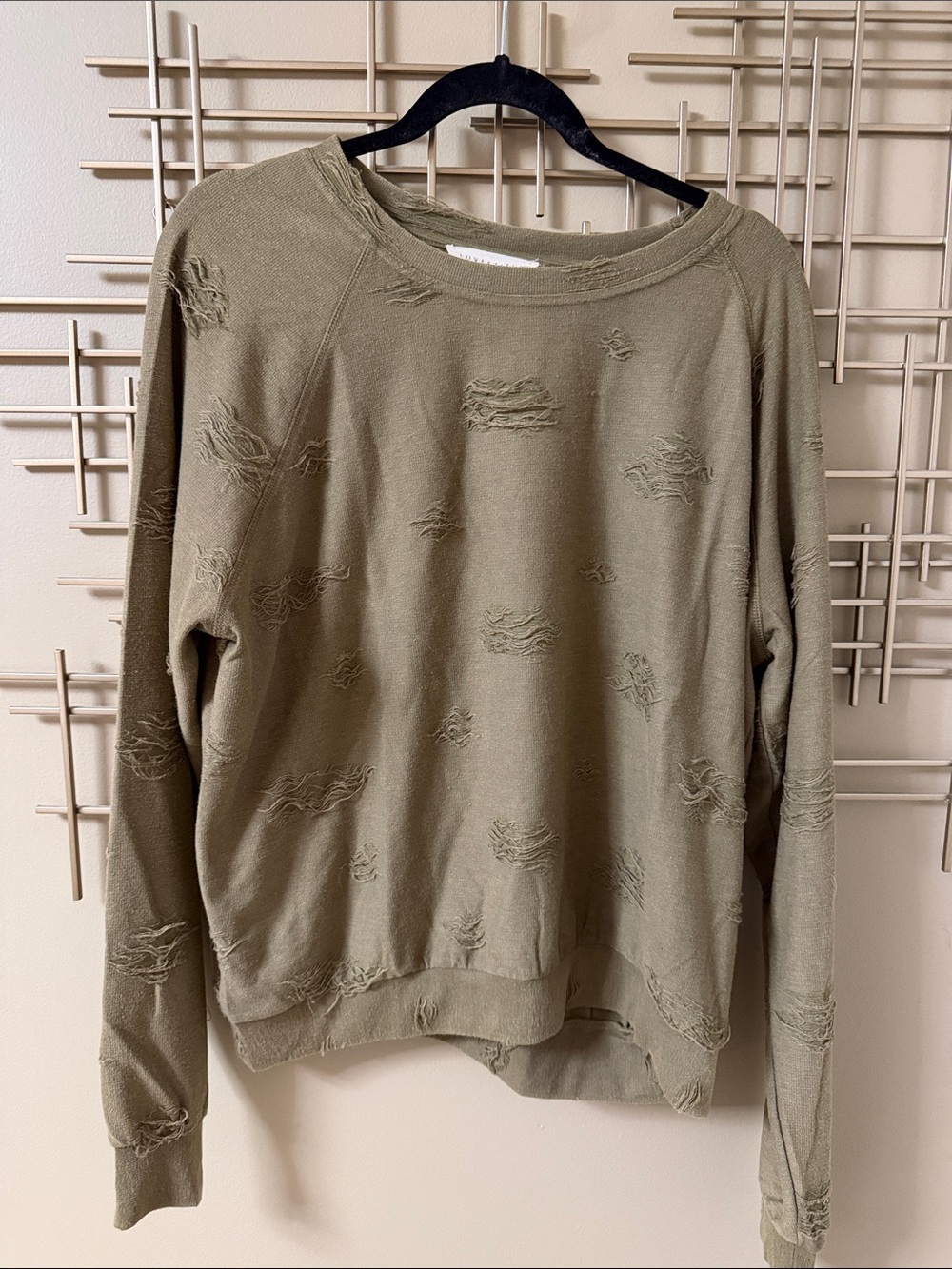 lovestitch Olive Distressed Crewneck Sweater